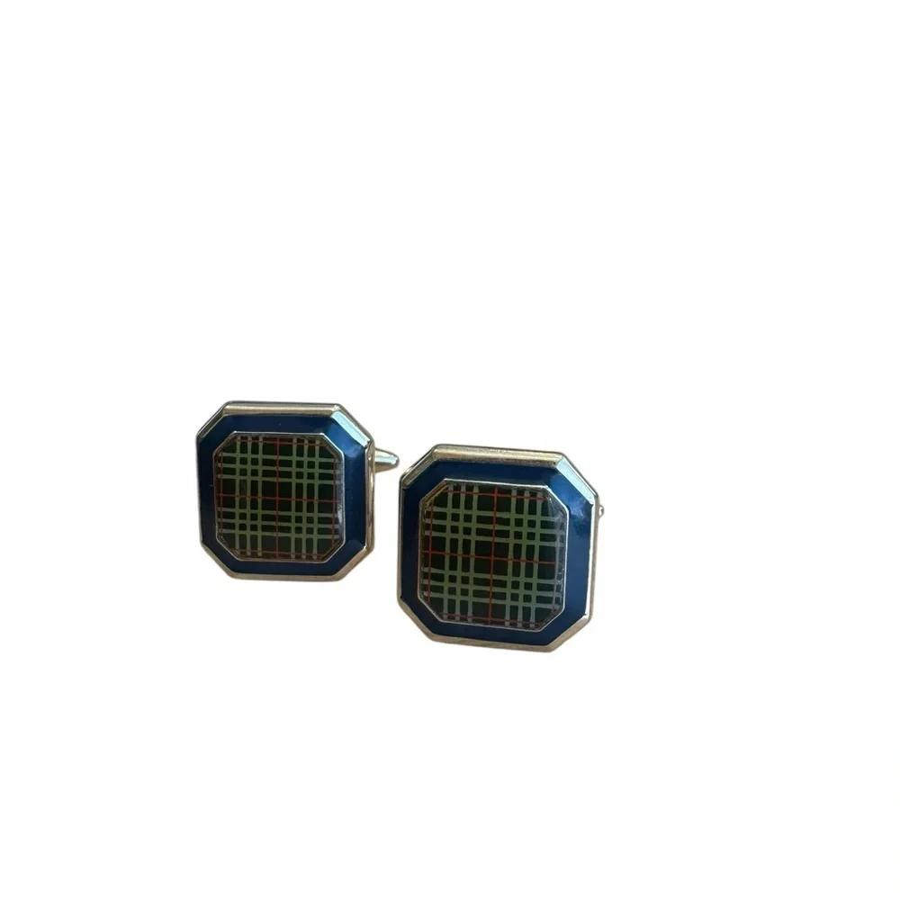 Burberry Green and Blue Tartan Square Cuff Links